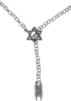 Jewish Torah, The Five Books Of Moses, Through A Star Of David, Rolo Chain Necklace Hypoallergenic, Safe-Nickel, Lead, And Cadmium Free