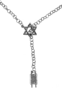 Jewish Torah, The Five Books Of Moses, Through A Star Of David, Rolo Chain Necklace Hypoallergenic, Safe-Nickel, Lead, And Cadmium Free