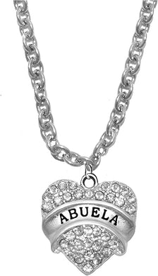 Abuela, Grandmother In Spanish, Adjustable 18-21 Inch Cable Chain Crystal Heart Necklace, Nickel, Lead, And Cadmium Free-Hypoallergenic