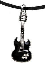 Black Guitar On Black Suede Adjustable Necklace, Hypoallergenic Safe-Nickel, Lead And Cadmium Free