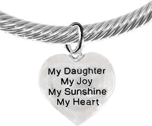 Message Bracelet, My Daughter, My Joy, My Sunshine, My Heart, Breathtaking Adjustable Silver Cable Cuff Bracelet, Hypoallergenic, Safe-Nickel, Lead, Cadmium Free