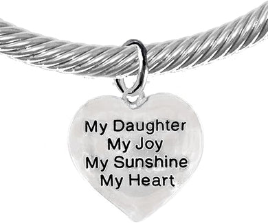 Message Bracelet, My Daughter, My Joy, My Sunshine, My Heart, Breathtaking Adjustable Silver Cable Cuff Bracelet, Hypoallergenic, Safe-Nickel, Lead, Cadmium Free