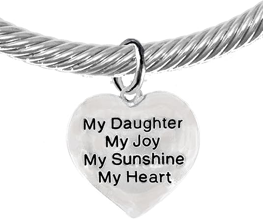 Message Bracelet, My Daughter, My Joy, My Sunshine, My Heart, Breathtaking Adjustable Silver Cable Cuff Bracelet, Hypoallergenic, Safe-Nickel, Lead, Cadmium Free
