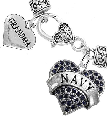 Navy Grandma Blue Crystal Heart Bracelet, Hypoallergenic, Will NOT Irritate Anyone with Sensitive Skin. Safe- Nickel, Lead and Cadmium Free