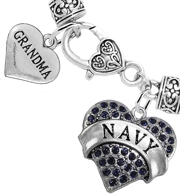 Navy Grandma Blue Crystal Heart Bracelet, Hypoallergenic, Will NOT Irritate Anyone with Sensitive Skin. Safe- Nickel, Lead and Cadmium Free