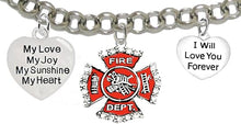 Firefighter, My Love, My Joy, My Sunshine, I Will Love You Forever Bracelet, Hypoallergenic, Safe-Nickel, Lead, Free