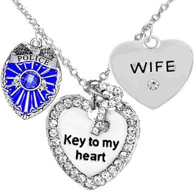 Policeman's Wife Heart Necklace, Hypoallergenic, Safe-Nickel, Lead, Cadmium Free