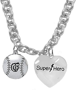 CENTER FIELD, Softball/Baseball, SUPER HERO, She is/He is, Special, Sterling Silver, Solid .925 Sterling, Not Plated Or Coated,18 Inch Necklace.Charm,Nickel,Lead Free.Fast