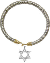 Jewish Crystal Star Of David On A Cable Gold/Silver Cuff Bracelet Hypoallergenic, Safe-Nickel, Lead, And Cadmium Free