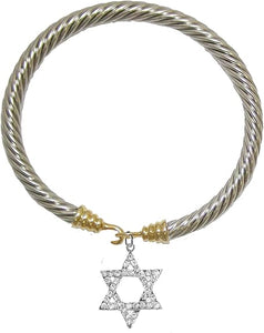 Jewish Crystal Star Of David On A Cable Gold/Silver Cuff Bracelet Hypoallergenic, Safe-Nickel, Lead, And Cadmium Free