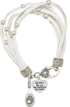 Tennis, My Wife, My Joy, My Sunshine, My Heart, Hypoallergenic White Leather Bracelet, Safe-Nickel, Lead, and Cadmium Free!