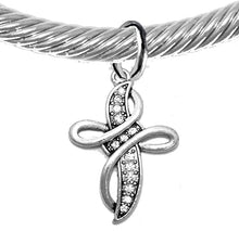 Christian Adjustable, Twisted Cable Silver-Tone Bracelet With Genuine Crystal Cross, With Crystal Ends, Hypoallergenic, Safe-Nickel, Lead, Cadmium Free