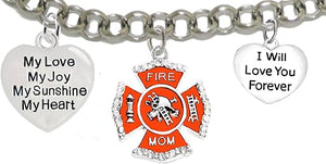 Firefighter's Mom, My Love, My Joy, My Sunshine, I Will Love You Forever Bracelet, Hypoallergenic, Safe-Nickel, Lead, Free