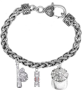 Baseball Mom, Genuine Crystal. Bat, Caps Bracelet, Hypoallergenic, Safe-Nickel & Lead, Free