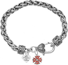 Firefighter, Mom Of A Hero In Training, Fire Department Charm, On A Antique Wheat Chain Bracelet, Hypoallergenic Safe-Nickel, Lead And Cadmium Free