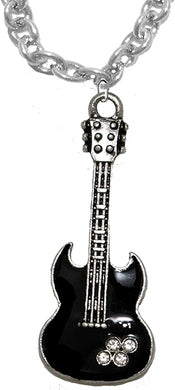 Black Guitar On Cable Chain adjustable Necklace, Hypoallergenic Safe-Nickel, Lead And Cadmium Free