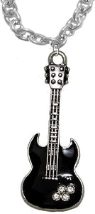 Black Guitar On Cable Chain adjustable Necklace, Hypoallergenic Safe-Nickel, Lead And Cadmium Free