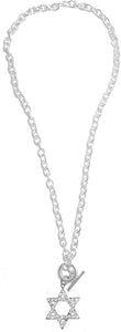 Jewish Star Of David, Genuine Crystal, Cable Chain Necklace Hypoallergenic, Safe-Nickel, Lead, And Cadmium Free