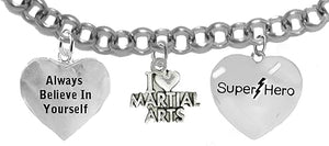 Martial Arts, Kickboxing Jewelry, Karate Jewelry, Super Hero, Always Believe In Yourself, " Martial Arts Jewelry" Adjustable Bracelet Hypoallergenic, Safe-Nickel, Lead Free