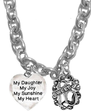 My Daughter,My Joy,My Sunshine,My Heart, Sweet 16, Sterling Silver Solid .925 Sterling,Not Plated Or Coated.18 Inch Chain,Hyperallergenic Safe-Nickel,Lead,Cadmium Free