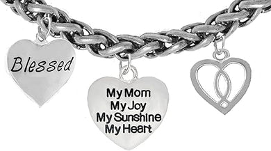 Mom, Blessed,My Mom, My Joy, My Sunshine, My Heart,Ichthus Fish, Bracelet,Hypoallergenic,Safe-Nickel, Cadmium,Lead, Free