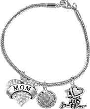 Navy Mom, I Love You to The Moon and Back, Crystal I Love My Sailor, Licensed Navy Charm, Snake Chain Bracelet, Hypoallergenic, Safe-Nickel, Lead, Cadmium Free