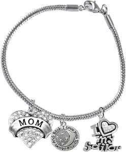 Navy Mom, I Love You to The Moon and Back, Crystal I Love My Sailor, Licensed Navy Charm, Snake Chain Bracelet, Hypoallergenic, Safe-Nickel, Lead, Cadmium Free