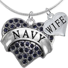 Navy Wife Blue Crystal Heart Necklace, Adjustable, Hypoallergenic, Will NOT Irritate Anyone with Sensitive Skin. Safe- Nickel, Lead and Cadmium Free