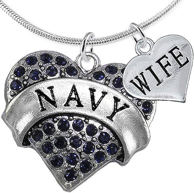 Navy Wife Blue Crystal Heart Necklace, Adjustable, Hypoallergenic, Will NOT Irritate Anyone with Sensitive Skin. Safe- Nickel, Lead and Cadmium Free