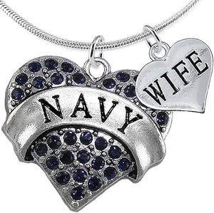 Navy Wife Blue Crystal Heart Necklace, Adjustable, Hypoallergenic, Will NOT Irritate Anyone with Sensitive Skin. Safe- Nickel, Lead and Cadmium Free