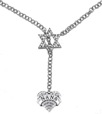 Jewish Nana Rolo Chain Necklace Hypoallergenic, Crystal Heart And Star Of David, Safe-Nickel, Lead, And Cadmium Free