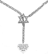 Jewish Marine, To The World My Son Is Just A Marine, But To Me That Marine Is My World, Heart, Through A Crystal Star Of David, Chain Necklace Hypoallergenic, Safe-Nickel, Lead, And Cadmium Free