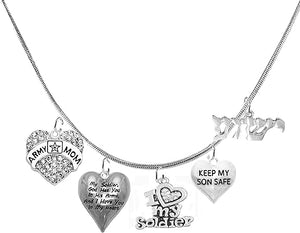 Army Mom, Yeshua, My Soldier, God Has You in His Arms and I Have You in My Heart, Keep My Son Safe, Adjustable Necklace, Hypoallergenic Safe, No Nickel, Lead, Or Poisonous Cadmium