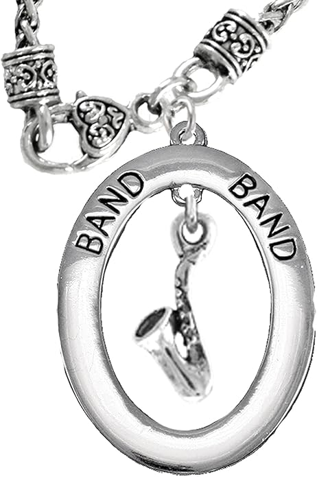 Band Saxophone Player Hypoallergenic Adjustable Necklace, Safe-Nickel, Lead Free