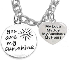 You are My Sunshine, Love, My Joy, My Sunshine,My Heart, Sterling Silver Solid .925 Sterling, Not Plated Or Coated.Cable Chain Necklace, Charm-Nickel, Lead, Cadmium Free