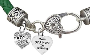ROTC, Mom Of A Hero In Training,Genuine Army Green Leather Bracelet, Hypoallergenic Safe-Nickel, Lead And Cadmium Free