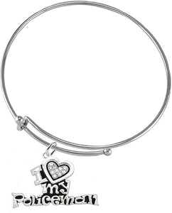 Policeman's, I Love My Policeman, Adjustable Miracle Wire Charm Bracelet, Hypoallergenic, Safe-Nickel, Lead, Free