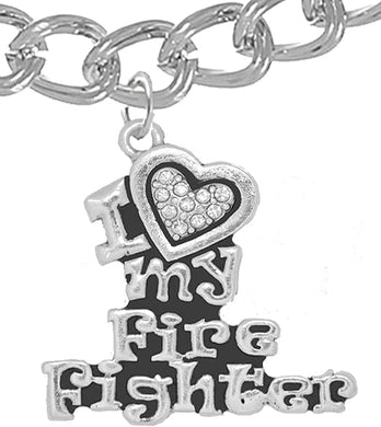 Firefighter, I Love My Firefighter, Genuine Crystal, Bracelet, Hypoallergenic, Safe-Nickel, Lead, Free