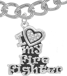 Firefighter, I Love My Firefighter, Genuine Crystal, Bracelet, Hypoallergenic, Safe-Nickel, Lead, Free