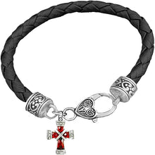 Red Genuine Crystal Cross, On A Genuine Black Leather Bracelet, Hypoallergenic, Safe-No Nickel, Lead, Or Poisonous Cadmium in Bracelet