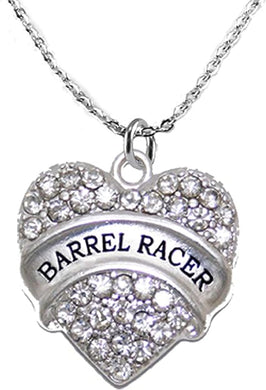 Barrel Racing, Cowgirl, Genuine Crystal Heart, STERLING SILVER Solid .925 Sterling, Not Plated Or Coated. Cable Chain Necklace, Charm-Nickel, Lead, Cadmium Free ©2020