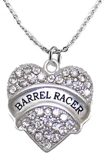 Barrel Racing, Cowgirl, Genuine Crystal Heart, STERLING SILVER Solid .925 Sterling, Not Plated Or Coated. Cable Chain Necklace, Charm-Nickel, Lead, Cadmium Free ©2020
