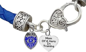 Police, Mom Of A Hero In Training, Genuine Leather Bracelet, Light Blue, Hypoallergenic Safe-Nickel, Lead And Cadmium Free