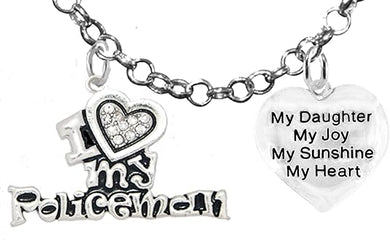 Policeman's, I Love My Policeman, My Daughter, My Joy, My Sunshine, Adjustable Rolo Chain Necklace, Hypoallergenic, Safe-Nickel, Lead, Free
