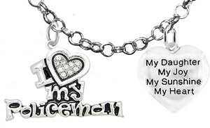 Policeman's, I Love My Policeman, My Daughter, My Joy, My Sunshine, Adjustable Rolo Chain Necklace, Hypoallergenic, Safe-Nickel, Lead, Free