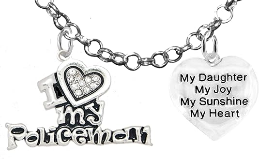 Policeman's, I Love My Policeman, My Daughter, My Joy, My Sunshine, Adjustable Rolo Chain Necklace, Hypoallergenic, Safe-Nickel, Lead, Free