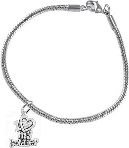 Army, I Love My Soldier, Snake Chain Bracelet Hypoallergenic, Safe-Nickel, Lead, Cadmium Free