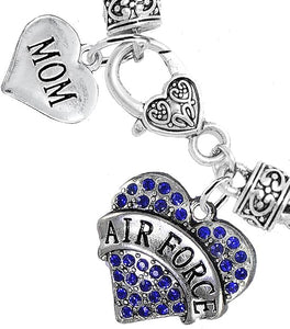 Air Force Mom Heart Bracelet, Hypoallergenic, Will NOT Irritate Anyone with Sensitive Skin. Safe- Nickel, Lead and Cadmium Free