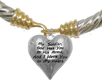 Army, My Soldier, God Has You in His Arms and I Have You in My Heart, Two Tone, Hypoallergenic Safe, No Nickel, Lead, Or Poisonous Cadmium in Bracelet