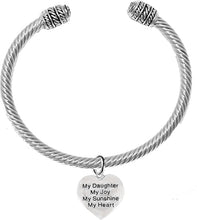 Message Bracelet, My Daughter, My Joy, My Sunshine, My Heart, Breathtaking Adjustable Silver Cable Cuff Bracelet, Hypoallergenic, Safe-Nickel, Lead, Cadmium Free